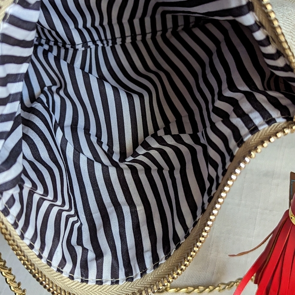 Weekend [Love] Crossbody Bag Love & Lipstick Makeup Clutch Tan Black & Red - Picture 8 of 10